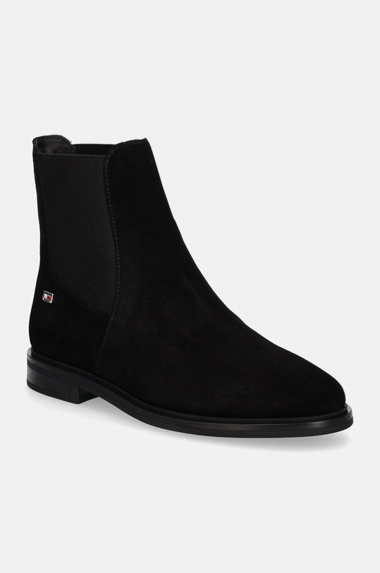 Nubukové chelsea čižmy Tommy Hilfiger FLAG SUEDE LOW CHELSEA nezateplené čierna FW0FW08176