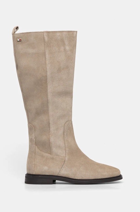 Semišové čižmy Tommy Hilfiger FLAG SUEDE LONG BOOT ZIP FW0FW08178 béžová AW24