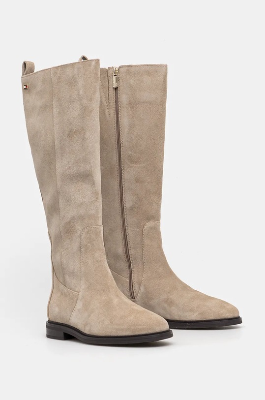 Semišové čižmy Tommy Hilfiger FLAG SUEDE LONG BOOT ZIP FW0FW08178 béžová
