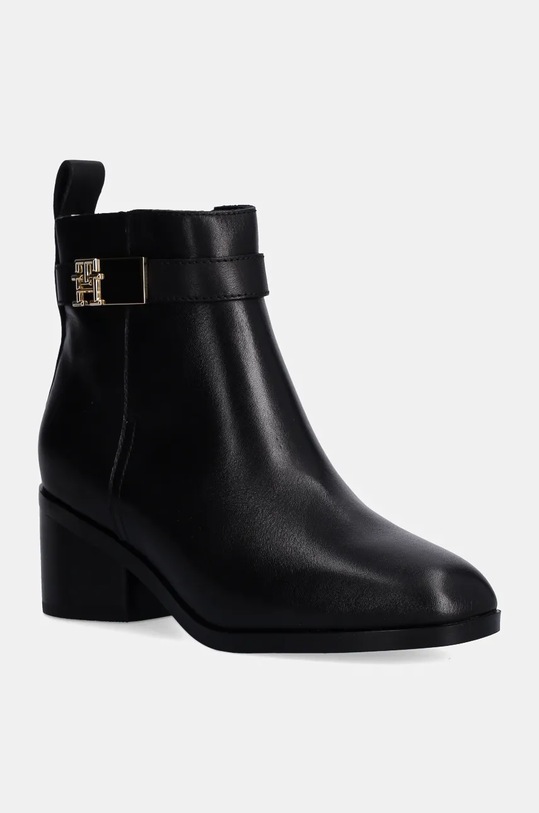 Kožené členkové topánky Tommy Hilfiger TH LOGO MID HEEL BOOTIE usňová koža čierna FW0FW08179