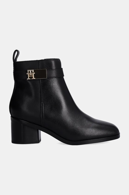 Kožené členkové topánky Tommy Hilfiger TH LOGO MID HEEL BOOTIE FW0FW08179 čierna NC24