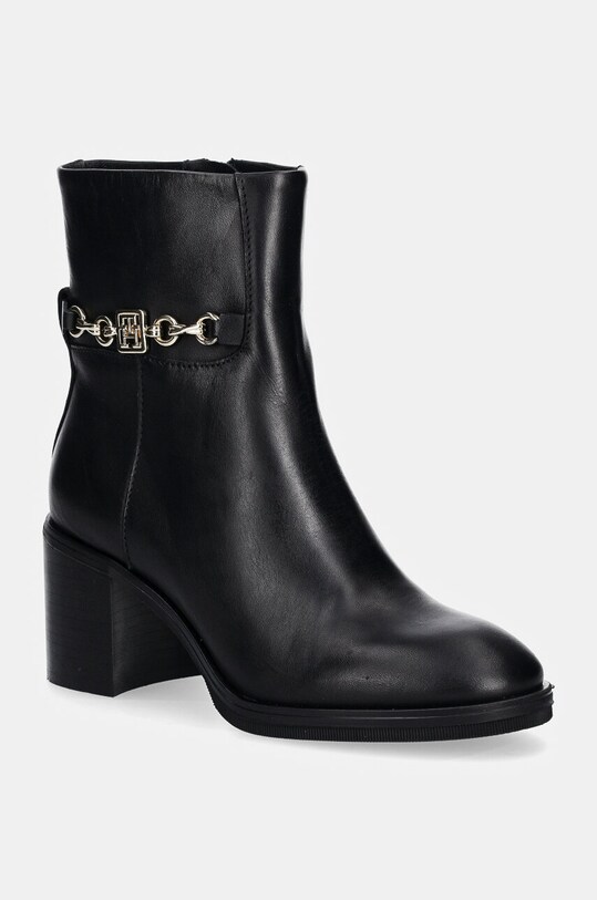 Шкіряні черевики Tommy Hilfiger TH CHAIN LEATHER MID HEEL BOOTIE без утеплення чорний FW0FW08183