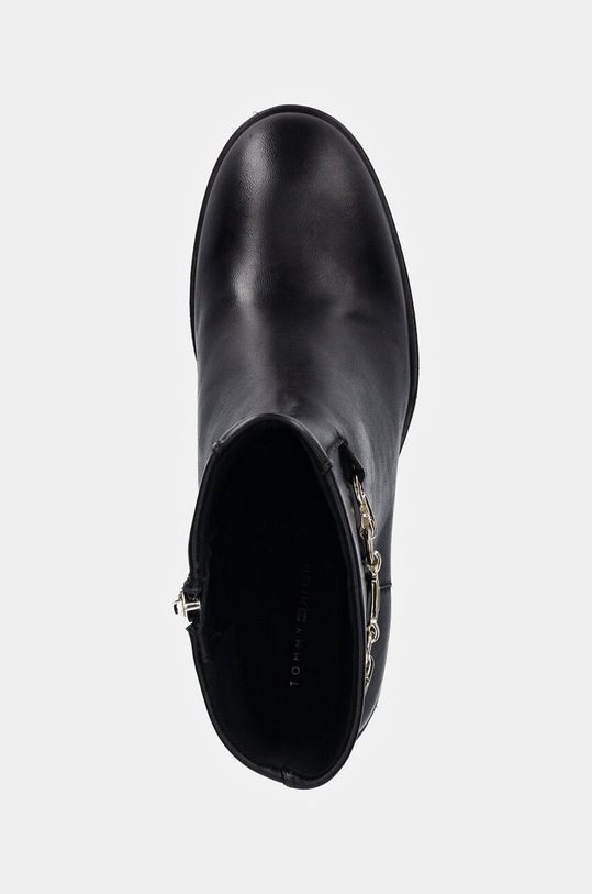 Tommy Hilfiger cizme de piele TH CHAIN LEATHER MID HEEL BOOTIE negru FW0FW08183