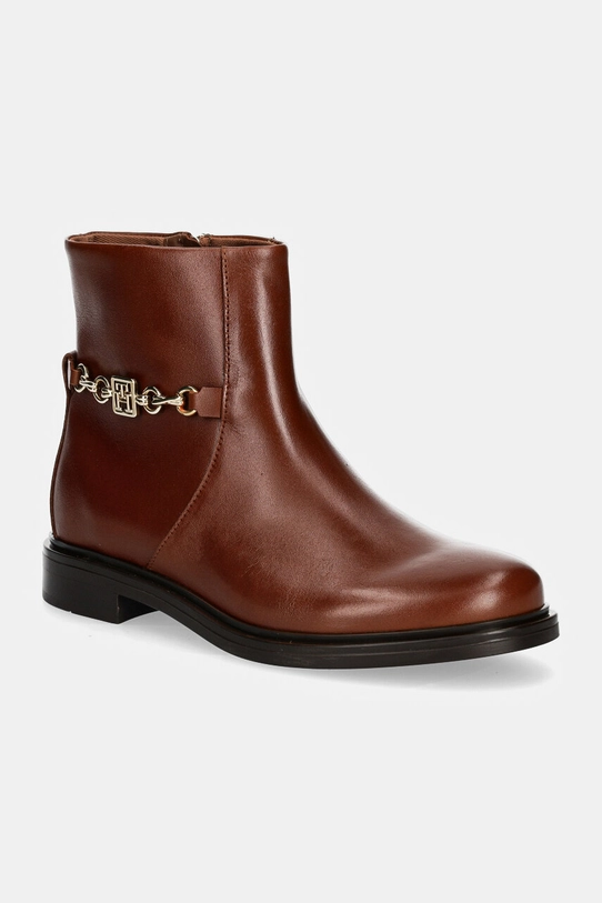 Kožne gležnjače Tommy Hilfiger TH CHAIN LEATHER LOW BOOTIE zrnata koža smeđa FW0FW08251