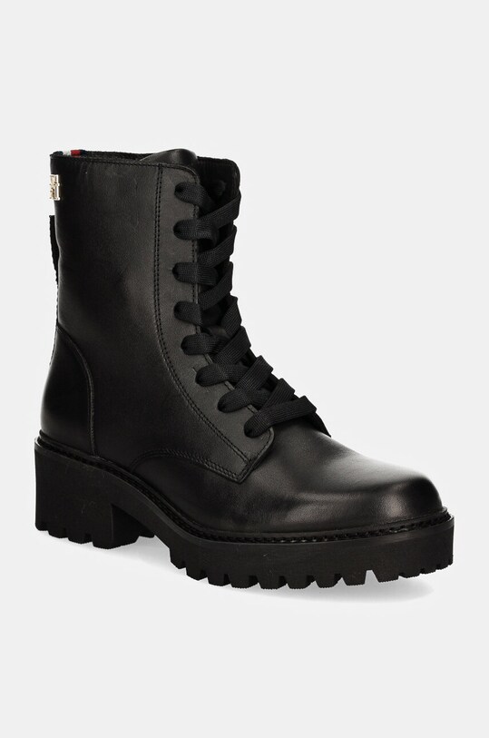 Шкіряні черевики Tommy Hilfiger CHIC MID HEEL LEATHER LACE-UP без утеплення чорний FW0FW08305