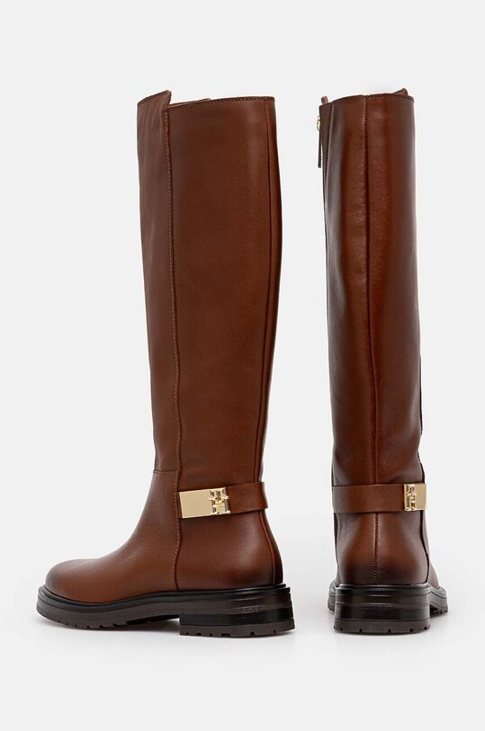 Obuwie Tommy Hilfiger kozaki TH LOGO LEATHER LONG BOOT FW0FW08335 brązowy