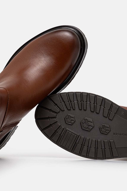 Vysoké čižmy Tommy Hilfiger TH LOGO LEATHER LONG BOOT FW0FW08335 hnedá