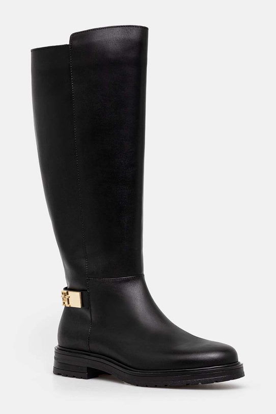 Tommy Hilfiger kozaki TH LOGO LEATHER LONG BOOT płaski czarny FW0FW08335