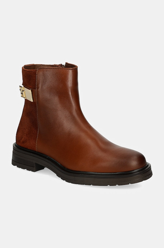 Tommy Hilfiger botki skórzane TH LOGO LEATHER MIX CHELSEA skóra zamszowa brązowy FW0FW08336