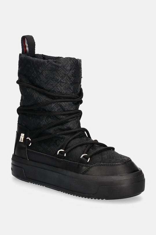 Μπότες χιονιού Tommy Hilfiger LACE-UP MONOGRAM SNOWBOOT συνθετικό μαύρο FW0FW08430