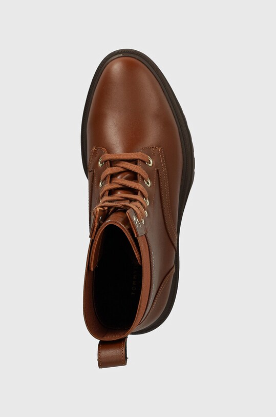 Členkové topánky Tommy Hilfiger LEATHER ELASTIC RIB LACEUP hnedá FW0FW08440