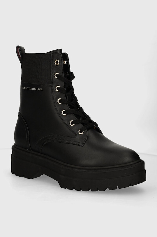 Μποτάκια Tommy Hilfiger LEATHER ELASTIC RIB LACEUP υφασμάτινο μαύρο FW0FW08440