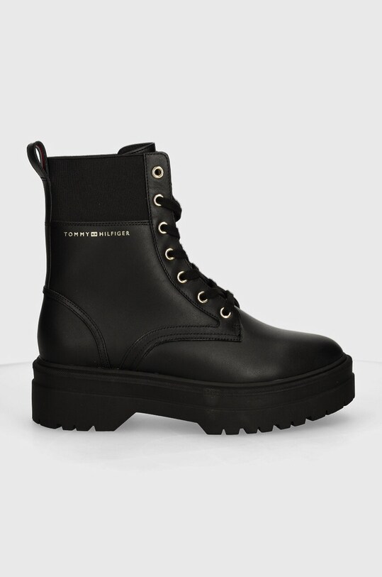 Μποτάκια Tommy Hilfiger LEATHER ELASTIC RIB LACEUP FW0FW08440 μαύρο AW24