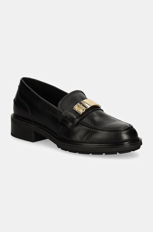 Tommy Hilfiger mokasyny skórzane TH LOGO LEATHER LOAFER platforma czarny FW0FW08257
