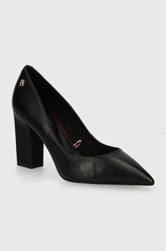 Kožne salonke Tommy Hilfiger BLOCK HEEL POINTED PUMP LEATHER široka potpetica crna FW0FW08149
