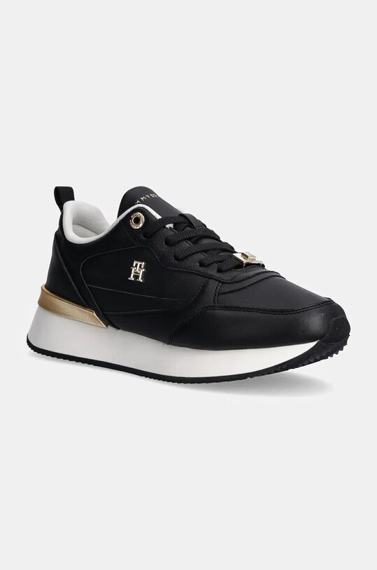 Kožené sneakers boty Tommy Hilfiger FEMININE RUNNER platforma černá FW0FW08117