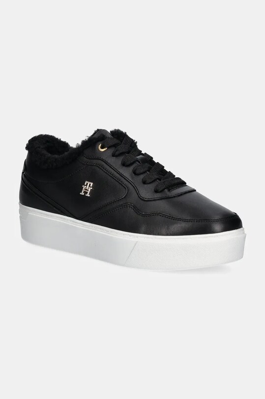 Шкіряні кросівки Tommy Hilfiger ESSENTIAL PLATFORM SNEAKER FUR платформа чорний FW0FW08349