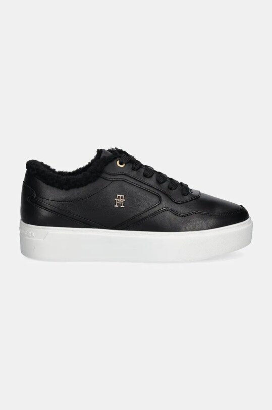 Шкіряні кросівки Tommy Hilfiger ESSENTIAL PLATFORM SNEAKER FUR FW0FW08349 чорний NC24