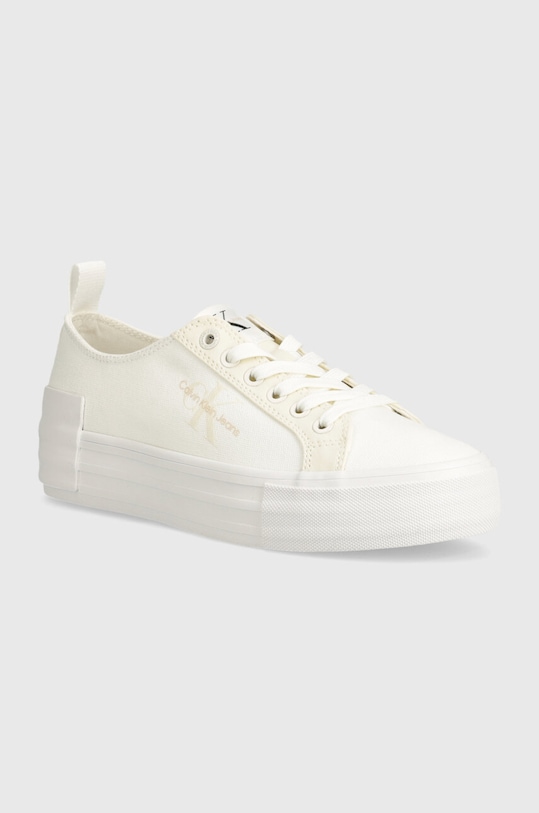 Tenisky Calvin Klein Jeans BOLD VULC FLATF LOW LACE MIX MTL Planet friendly biela YW0YW01465