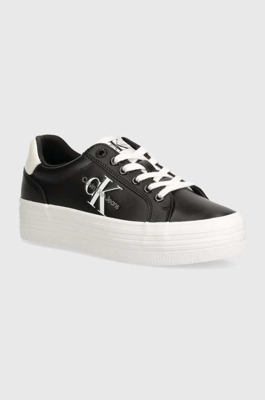 Calvin Klein Jeans sneakersy skórzane VULC FLATFORM LACEUP LTH płaska czarny YW0YW01474