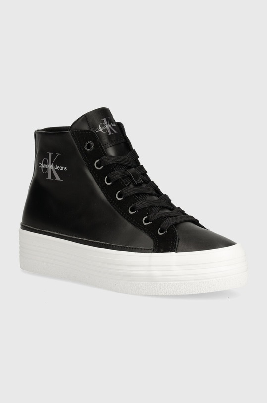 Kecky Calvin Klein Jeans BOLD VULC FLATF MID MIX ML MTR imitace kůže černá YW0YW01491