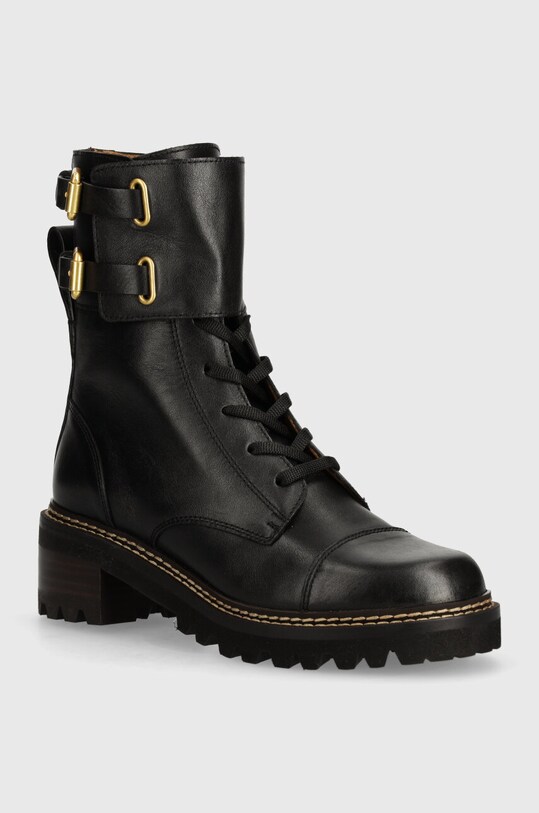 See by Chloé bocanci de piele Mallory cu snur negru SB33080A.999