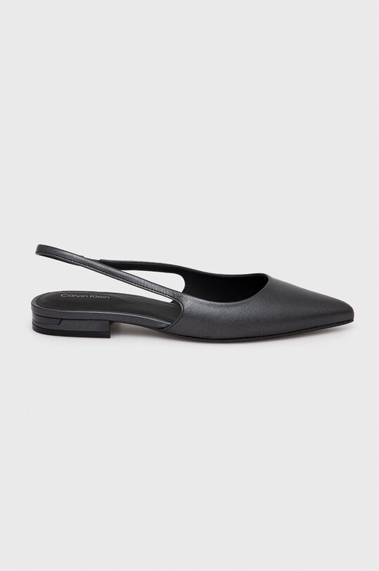 Кожаные балетки Calvin Klein FLAT SLINGBACK PUMP PEARL открытая пятка чёрный HW0HW02120