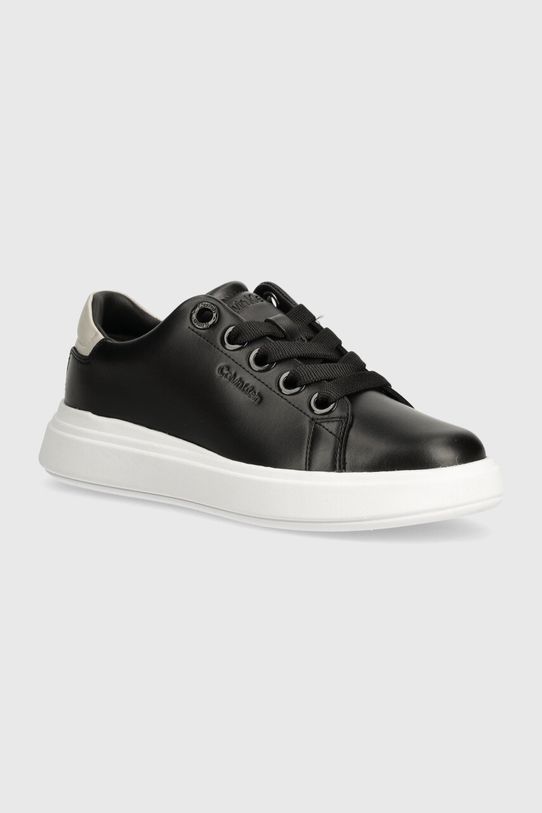 Calvin Klein sneakersy skórzane CUPSOLE LACE UP LTH platforma czarny HW0HW02085