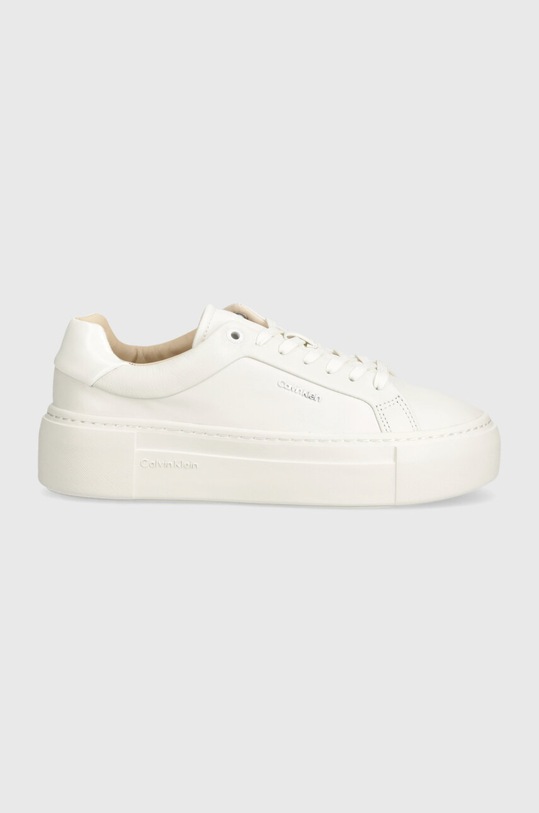 Usnjene superge Calvin Klein FF CUPSOLE LACE UP W/ML LTH HW0HW02118 bela AW24