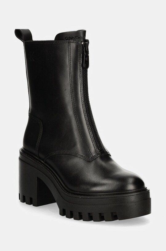 Calvin Klein Jeans botki skórzane CHUNKY HEELED ZIP BOOT LTH słupek czarny YW0YW01541