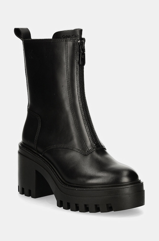 Calvin Klein Jeans cizme de piele CHUNKY HEELED ZIP BOOT LTH 5-8 cm negru YW0YW01541