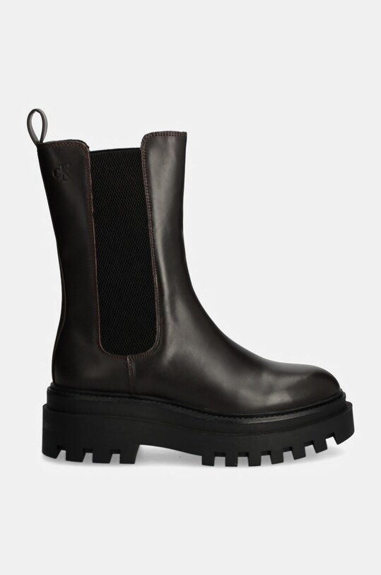 Calvin Klein Jeans sztyblety skórzane FLATFORM CHELSEA BOOT MG LTH YW0YW01542 brązowy AW24