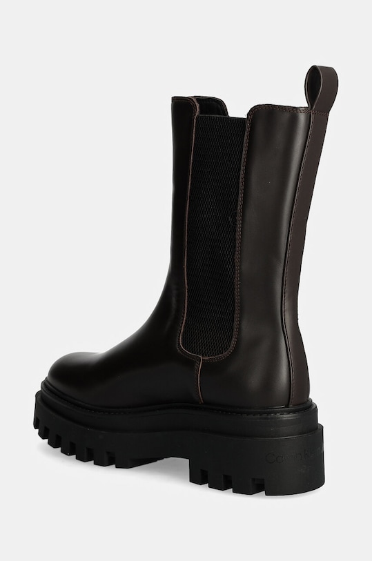 Obuwie Calvin Klein Jeans sztyblety skórzane FLATFORM CHELSEA BOOT MG LTH YW0YW01542 brązowy
