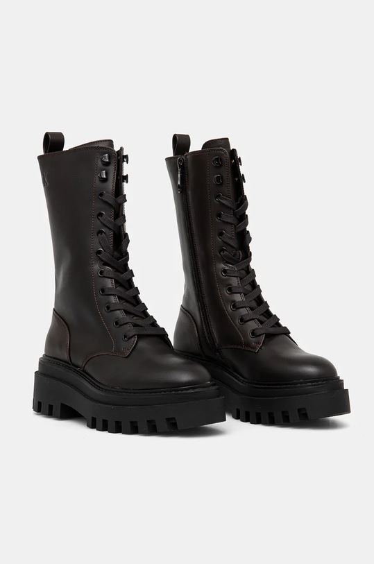 Boty Kožené workery Calvin Klein Jeans FLATFORM LACE UP BOOT MG LTH YW0YW01544 hnědá