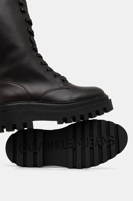 Kožené workery Calvin Klein Jeans FLATFORM LACE UP BOOT MG LTH YW0YW01544 hnědá