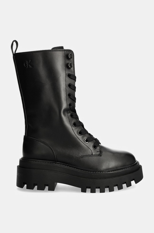 Kožne čizme Calvin Klein Jeans FLATFORM LACE UP BOOT MG LTH YW0YW01544 crna AW24