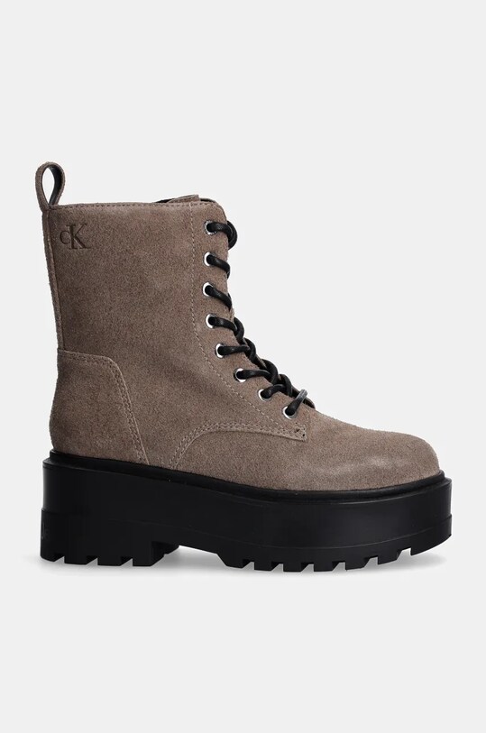 Замшеві черевики Calvin Klein Jeans FLATFORM ZIP LACEUP MG S YW0YW01554 коричневий NC24