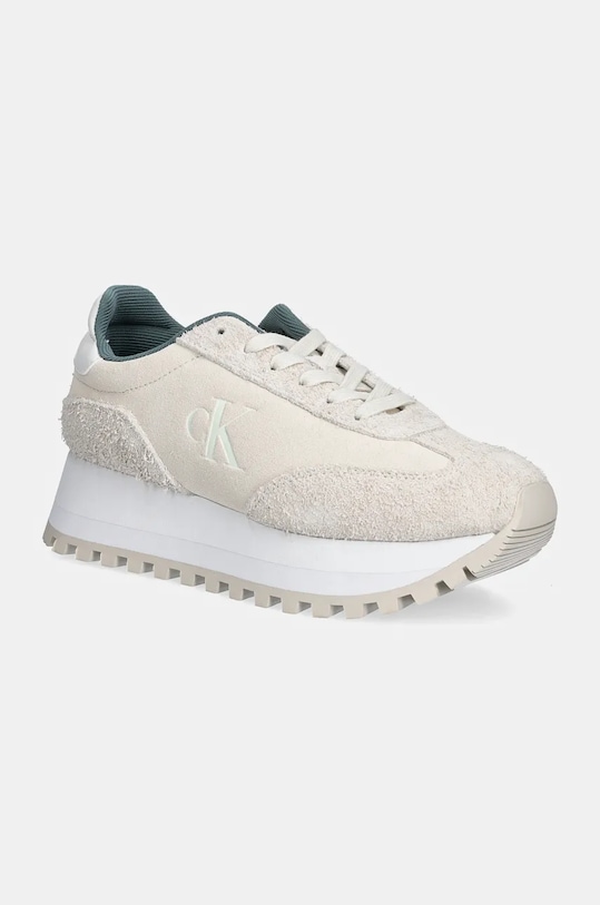 Tenisice od brušene kože Calvin Klein Jeans RUNNER LACEUP ML SUEDE platforma bež YW0YW01574