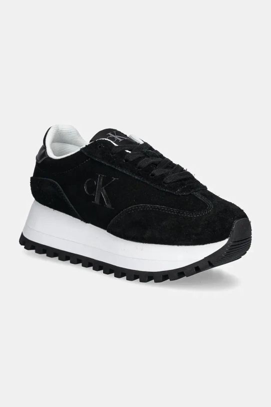 Semišové tenisky Calvin Klein Jeans RUNNER LACEUP ML SUEDE platforma čierna YW0YW01574