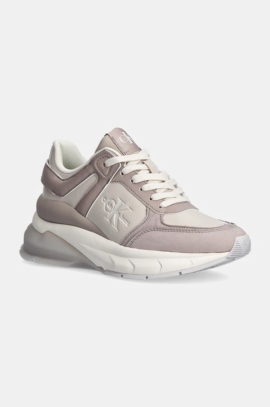 Sneakers boty Calvin Klein Jeans WEDGE RUNNER LACE UP ML MIX imitace kůže béžová YW0YW01577