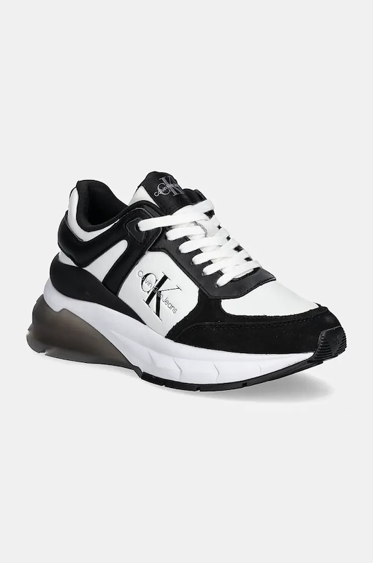 Tenisky Calvin Klein Jeans WEDGE RUNNER LACE UP ML MIX imitácia kože čierna YW0YW01577