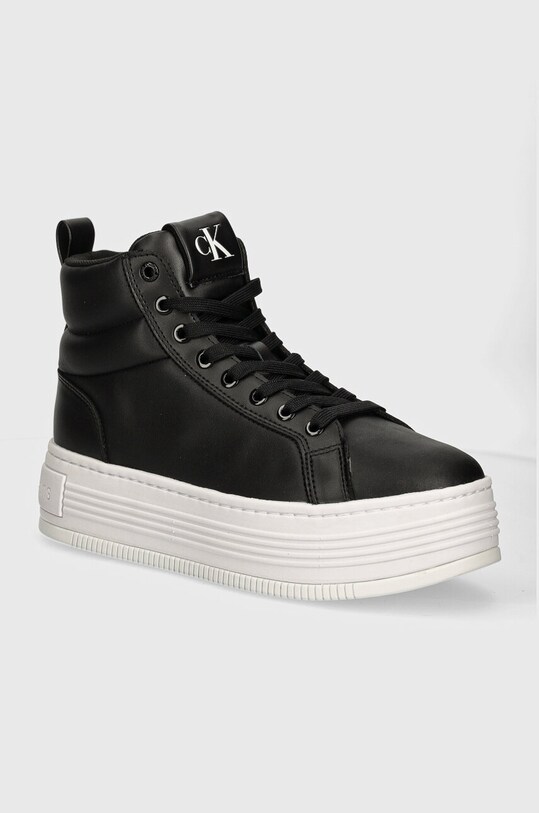 Tenisice Calvin Klein Jeans BOLD PLATF MID OH MG LTH imitacija zrnate kože crna YW0YW01583