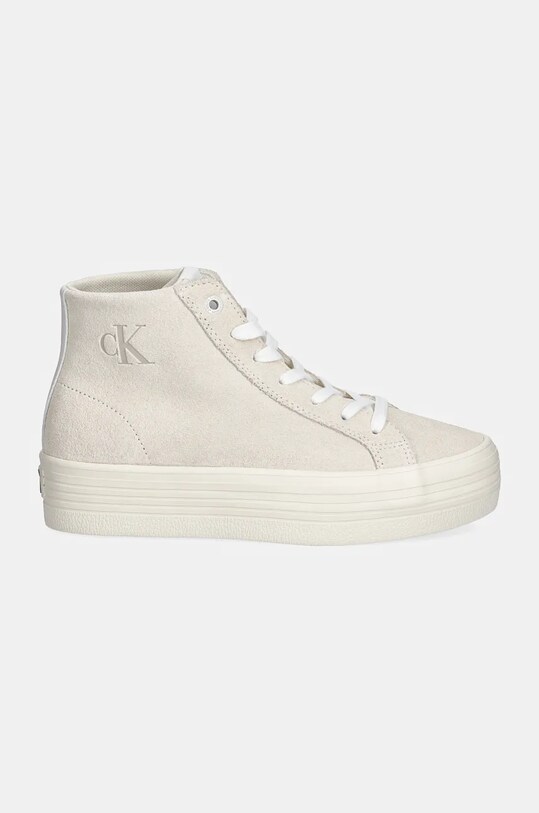 Calvin Klein Jeans tenisi din piele intoarsa VULC FLATFORM LACEUP MID MG S YW0YW01584 bej NC24