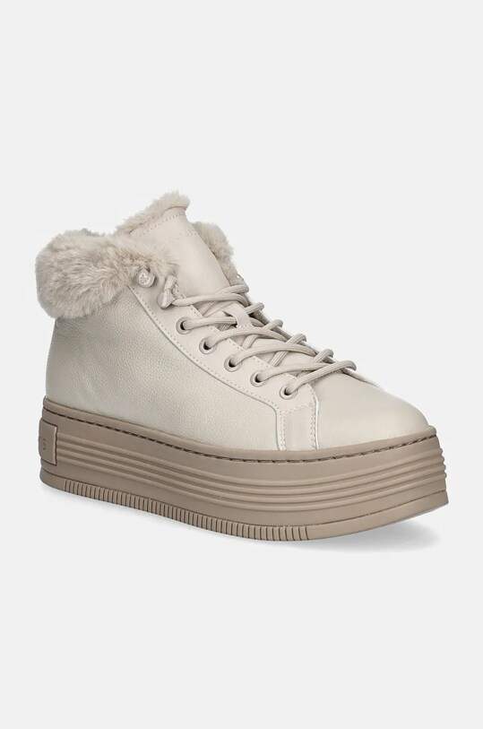 Шкіряні черевики Calvin Klein Jeans BOLD PLATF LOW LACEUP MG LTH з утепленням бежевий YW0YW01590