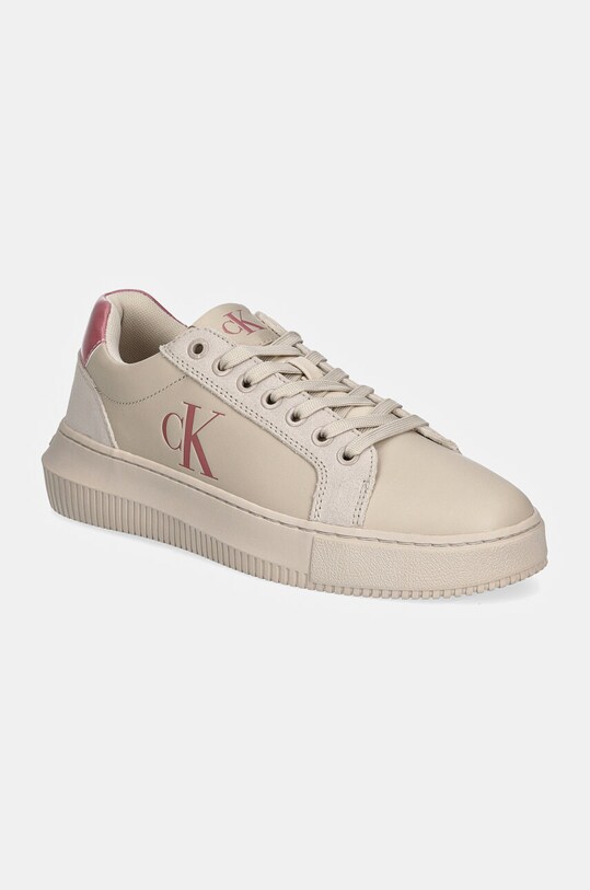 Δερμάτινα αθλητικά παπούτσια Calvin Klein Jeans CHUNKY CUPSOLE LTH MG LTH δέρμα σαμουά μπεζ YW0YW01614