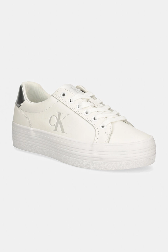 Kožené tenisky Calvin Klein Jeans BOLD VULC FLATF LACEUP LTH platforma biela YW0YW01688