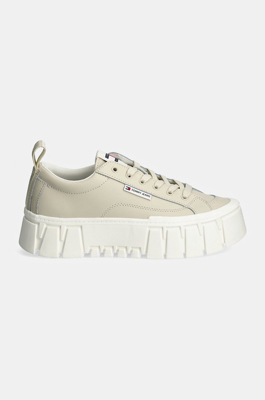 Kožené sneakers boty Tommy Jeans TJW VULC FLATFORM LC LEATHER EN0EN02610 béžová AW24
