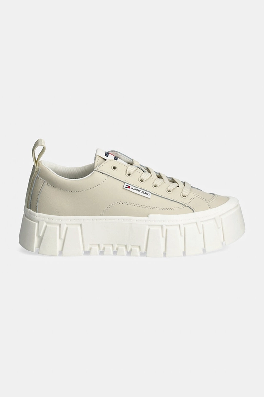 Kožené tenisky Tommy Jeans TJW VULC FLATFORM LC LEATHER EN0EN02610 béžová AW24