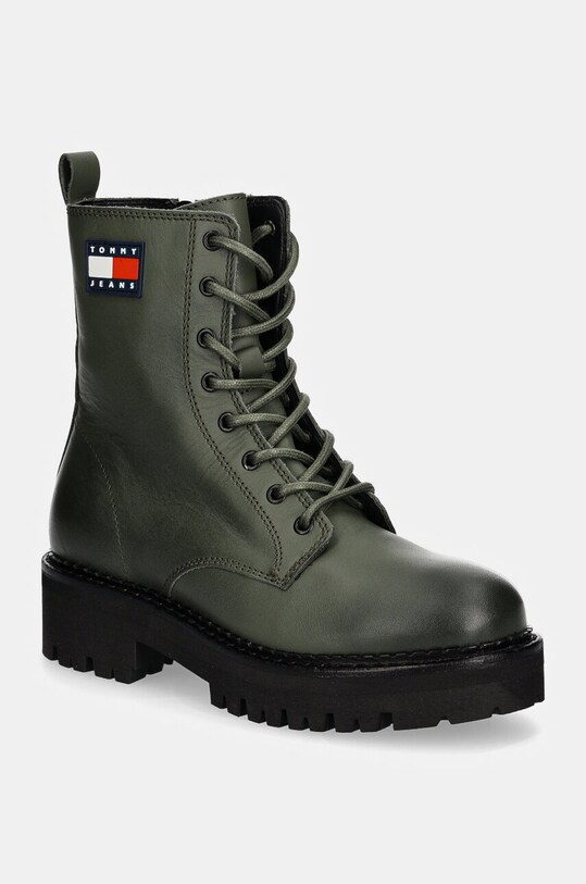 Шкіряні черевики Tommy Jeans TJW URBAN LACE UP BOOT без утеплення зелений EN0EN02628