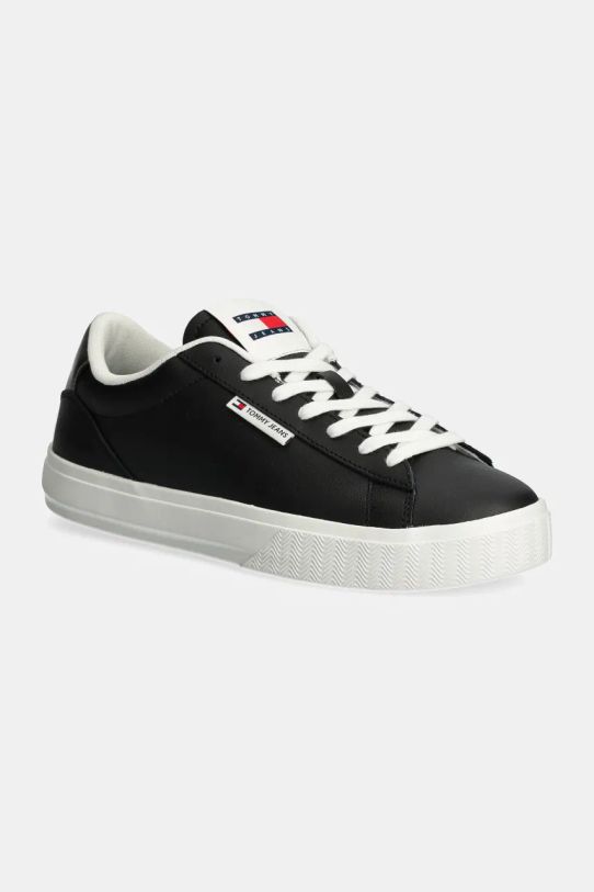 Шкіряні кросівки Tommy Jeans TJW CUPSOLE SNEAKER METALLIC пласка чорний EN0EN02686